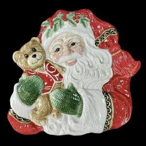 Fitz and Floyd Yuletide Tradition Santa Teddy Bear Canape Cookie Plate Christmas